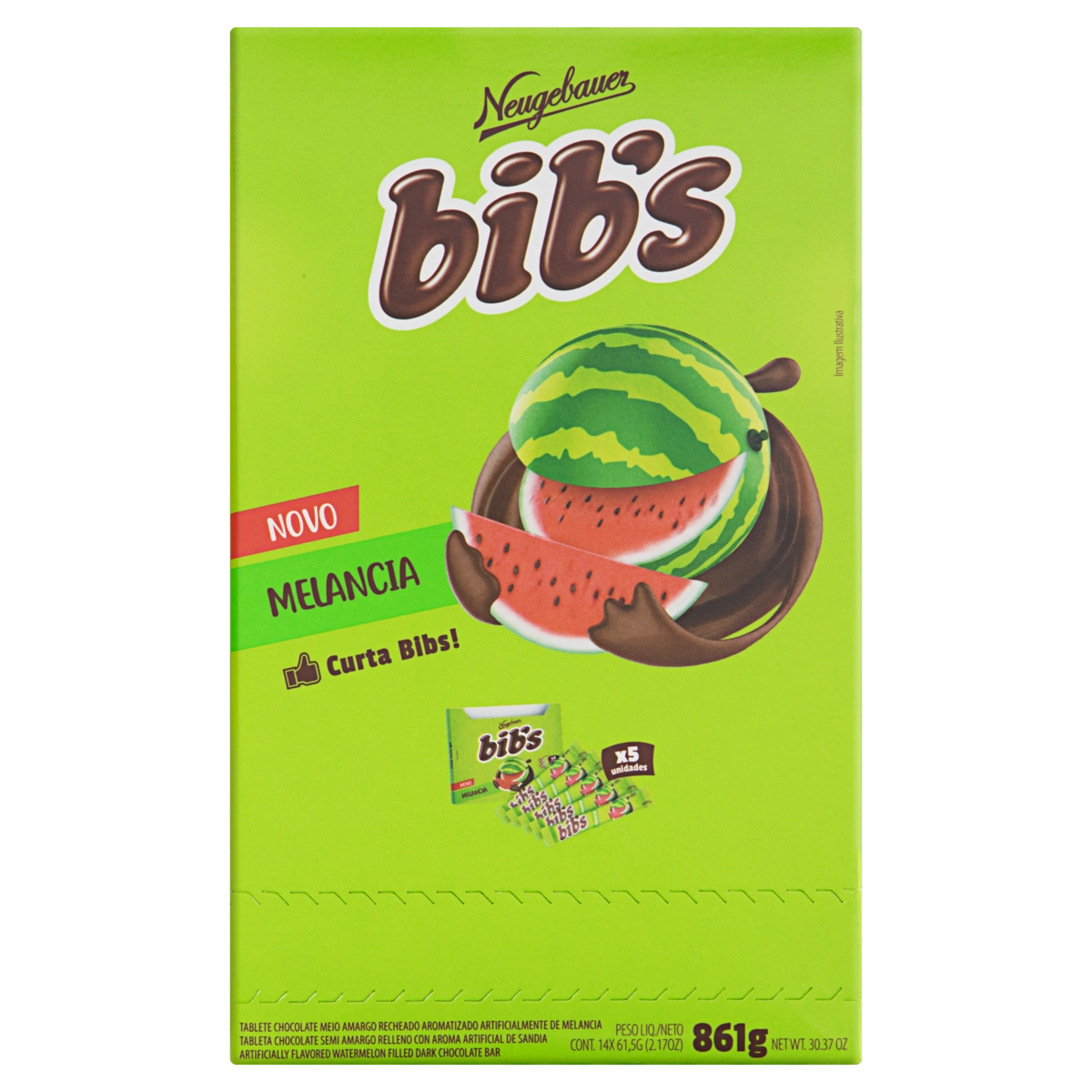Chocolate Meio Amargo Com Recheio De Melancia Bibs Caixa 861g 70 Unidades