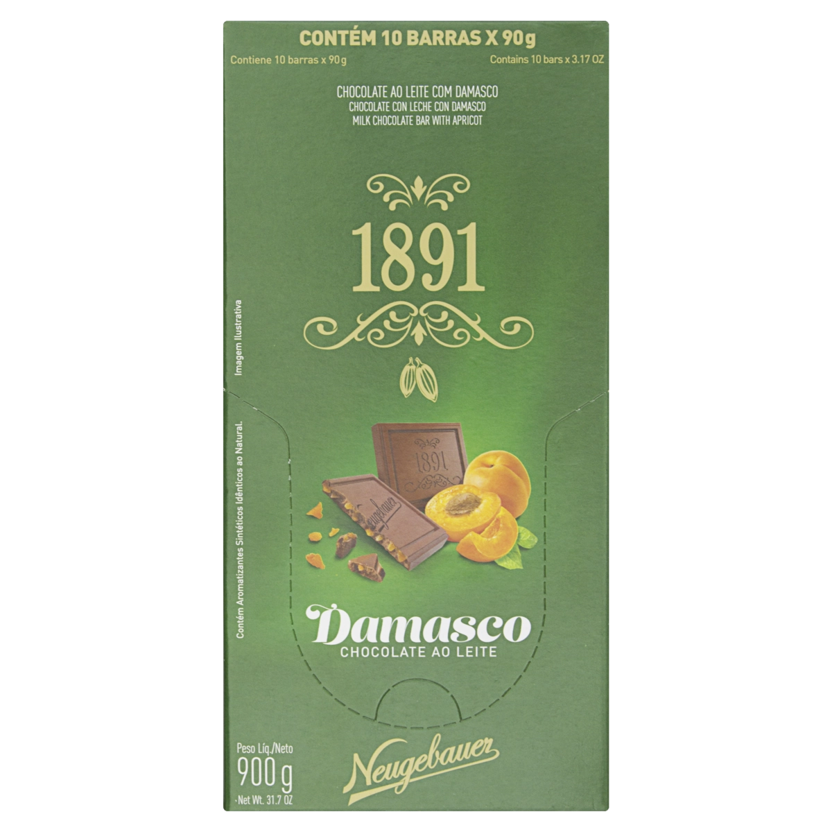 Chocolate Ao Leite Com Damasco Neugebauer 1891 Caixa 900g 10 Unidades