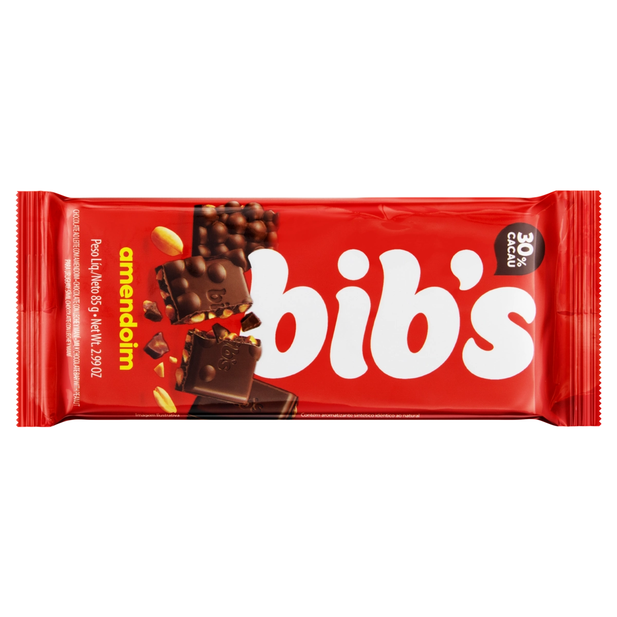 Chocolate Ao Leite 30 Cacau Com Amendoim Bibs Pacote 85g