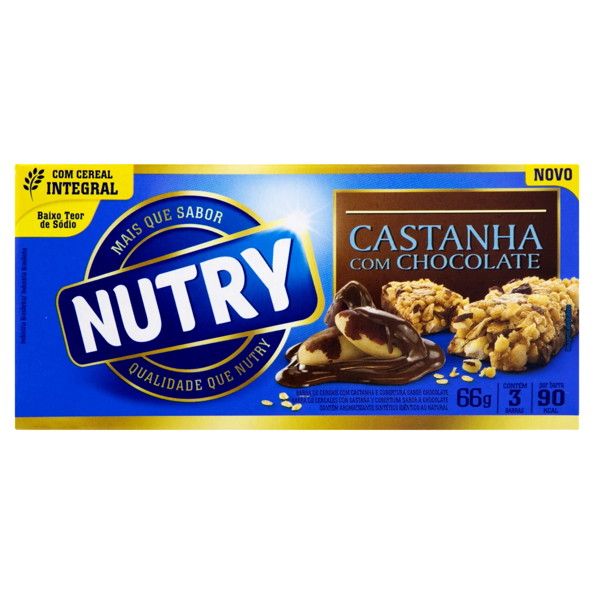 Pack Barra De Cereal Castanha Cobertura Chocolate Nutry Caixa 66g 3 Unidades