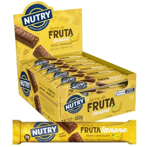 Barra De Frutas Banana Cobertura Chocolate Nutry Caixa 480g 24 Unidades