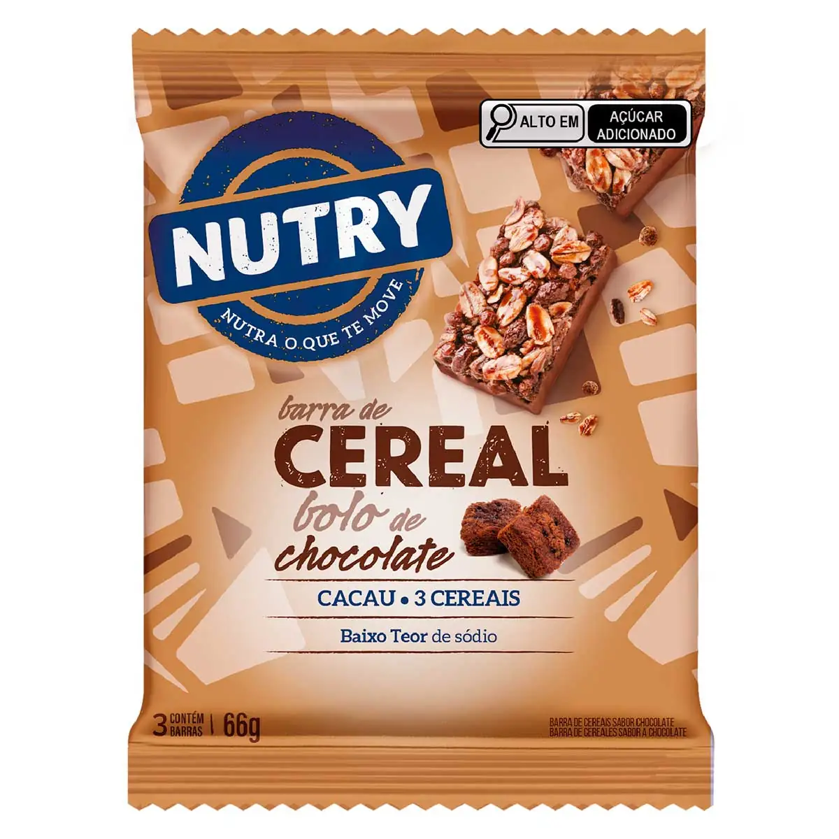 Pack Barra De Cereal Bolo De Chocolate Nutry Pacote 66g 3 Unidades