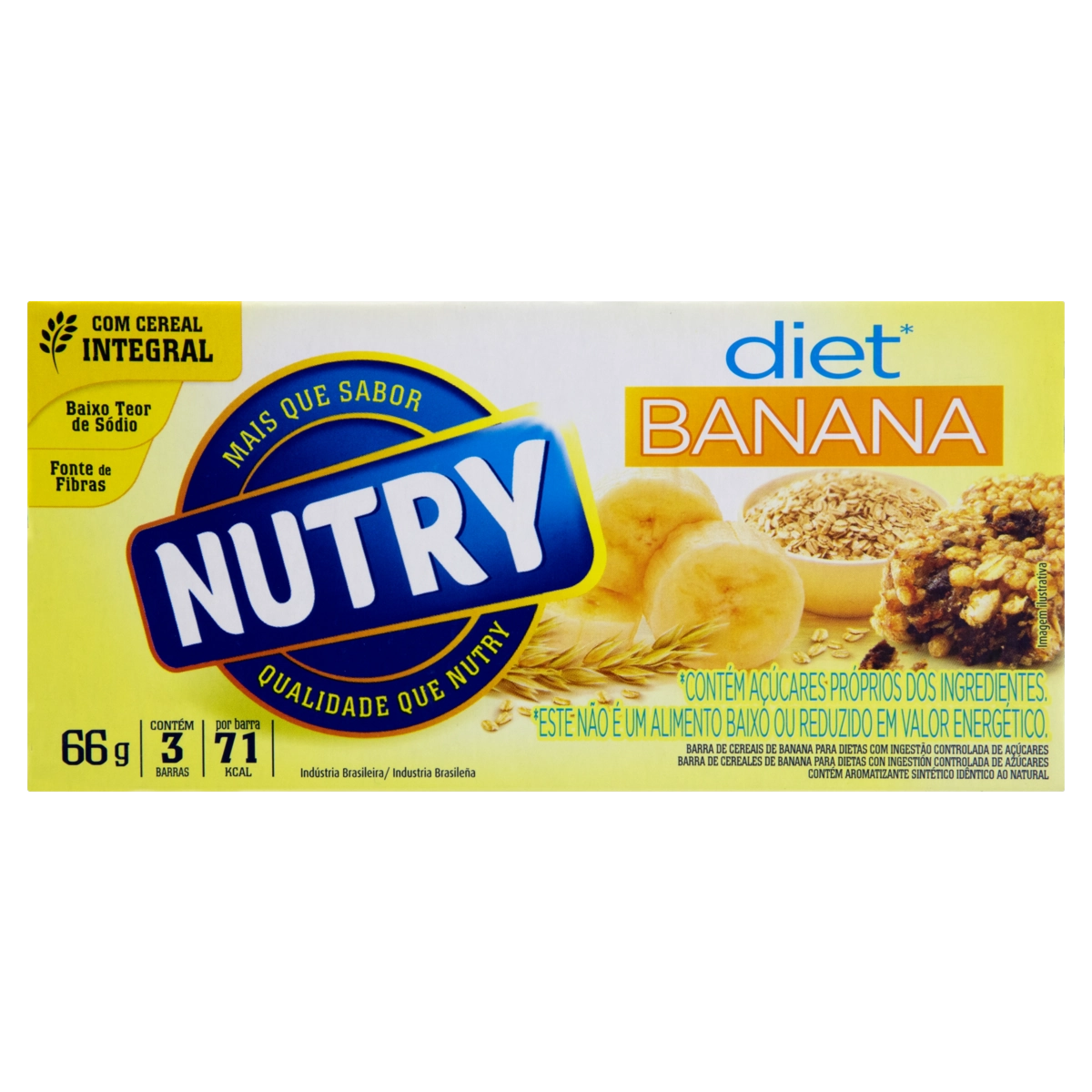 Pack Barra De Cereal Banana Diet Nutry Caixa 66g 3 Unidades