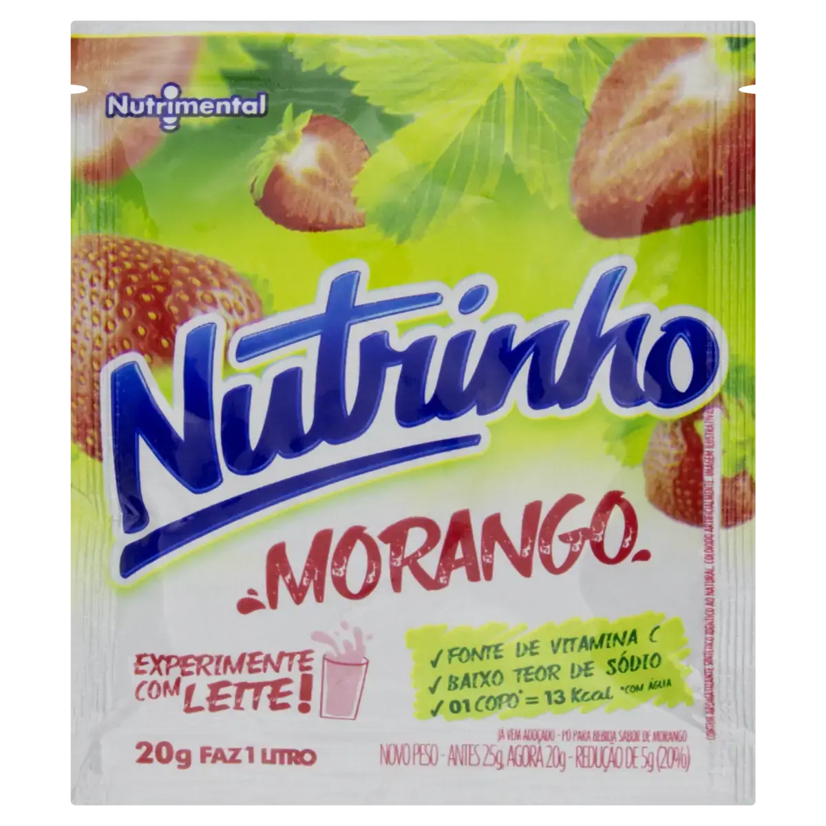 Refresco Em Pó Morango Nutrinho Pacote 20g