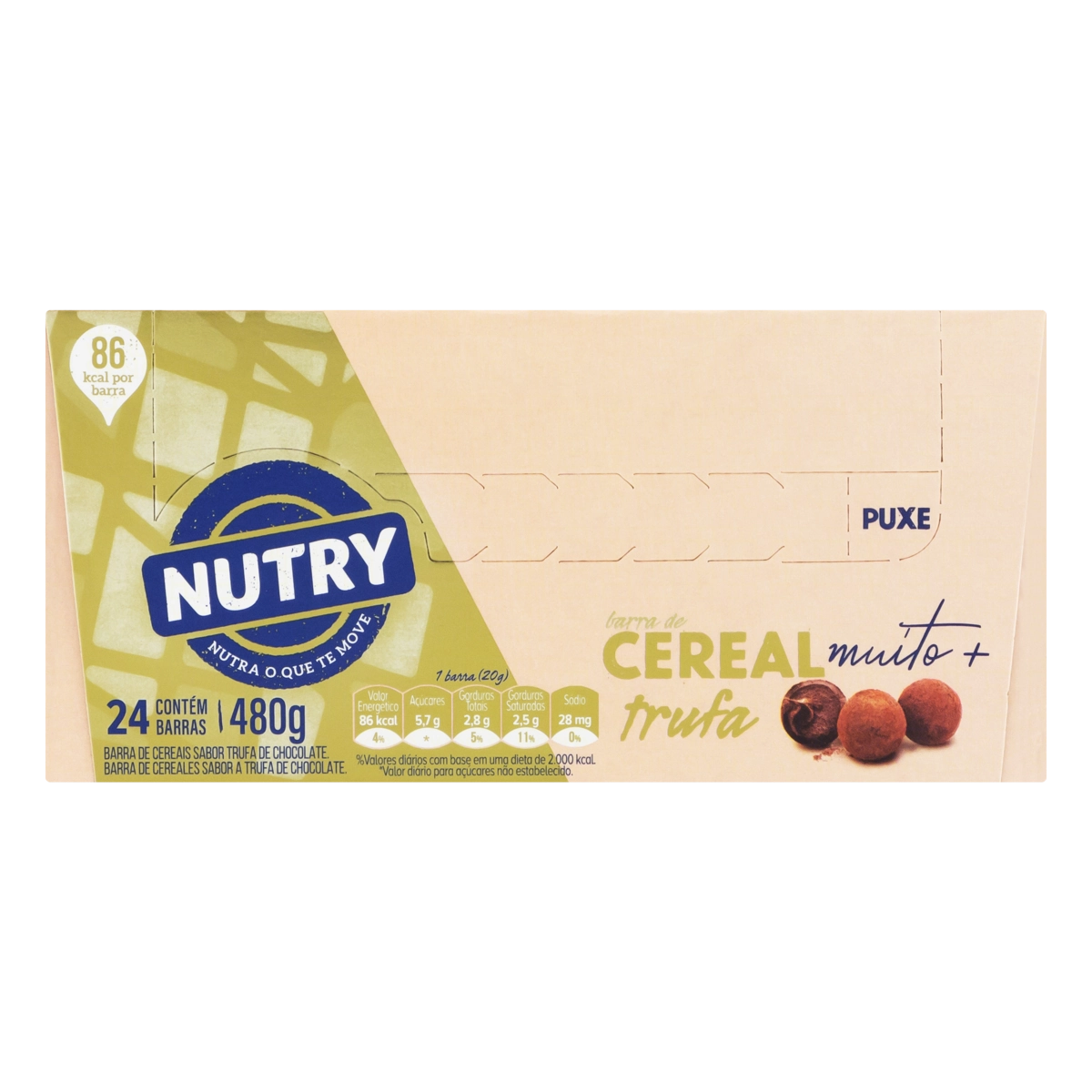 Barra De Cereal Trufa De Chocolate Nutry Caixa 480g 24 Unidades