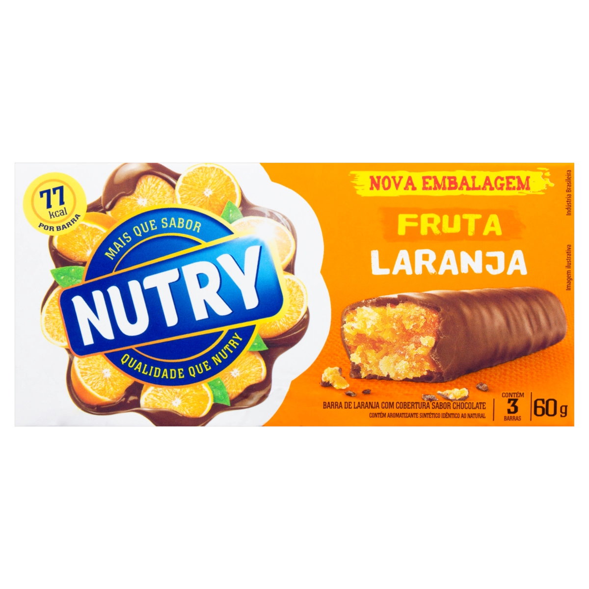 Pack Barra De Frutas Laranja Com Cobertura De Chocolate Nutry Pacote 60g 3 Unidades