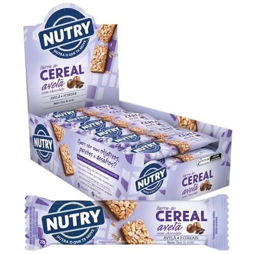 Barra De Cereal Avelã Cobertura Chocolate Nutry Caixa 528g 24 Unidades