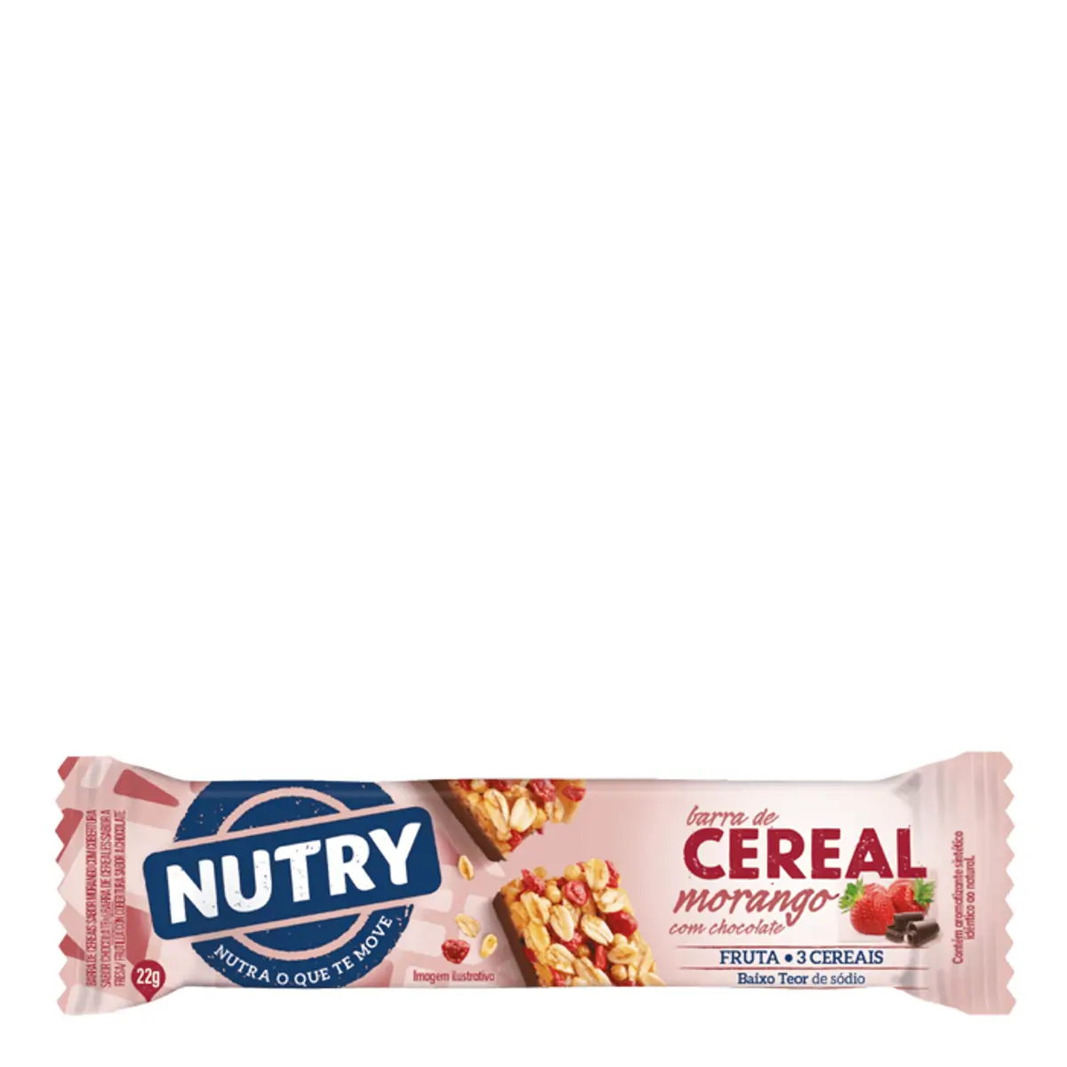 Barra De Cereal Morango Cobertura Chocolate Nutry Pacote 22g