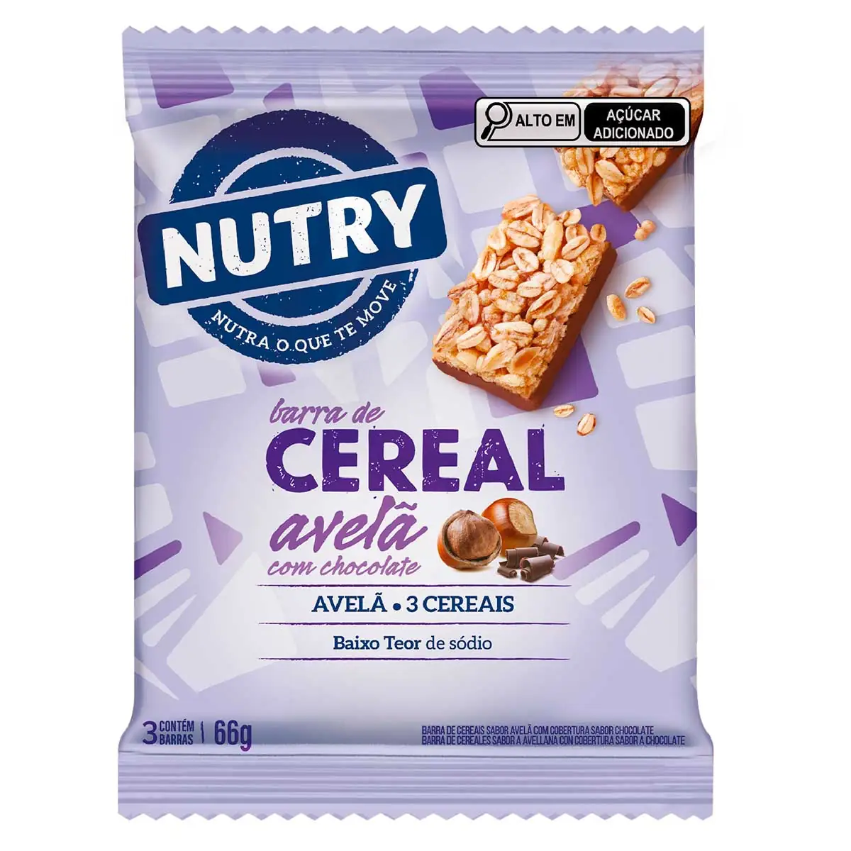 Barra de Cereal Sabor Avelã com Chocolate Nutry 3 Unidades