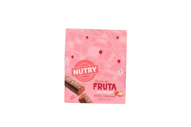 Barra De Frutas Morango Cobertura Chocolate Nutry Caixa 480g 24 Unidades