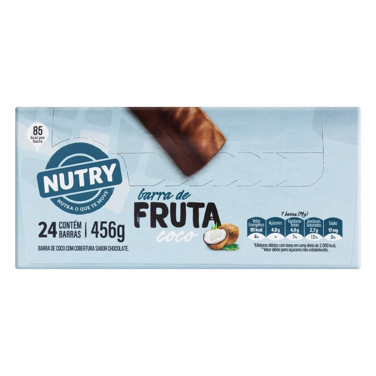 Barra De Frutas Coco Cobertura Chocolate Nutry Caixa 456g 24 Unidades