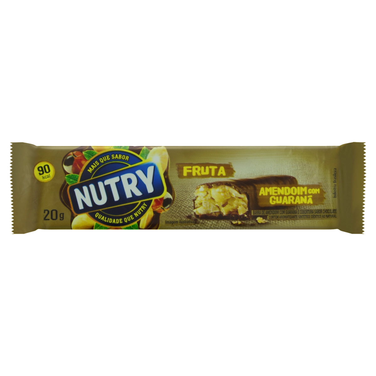 Barra De Frutas Amendoim Com Guaraná Cobertura Chocolate Nutry Pacote 20g