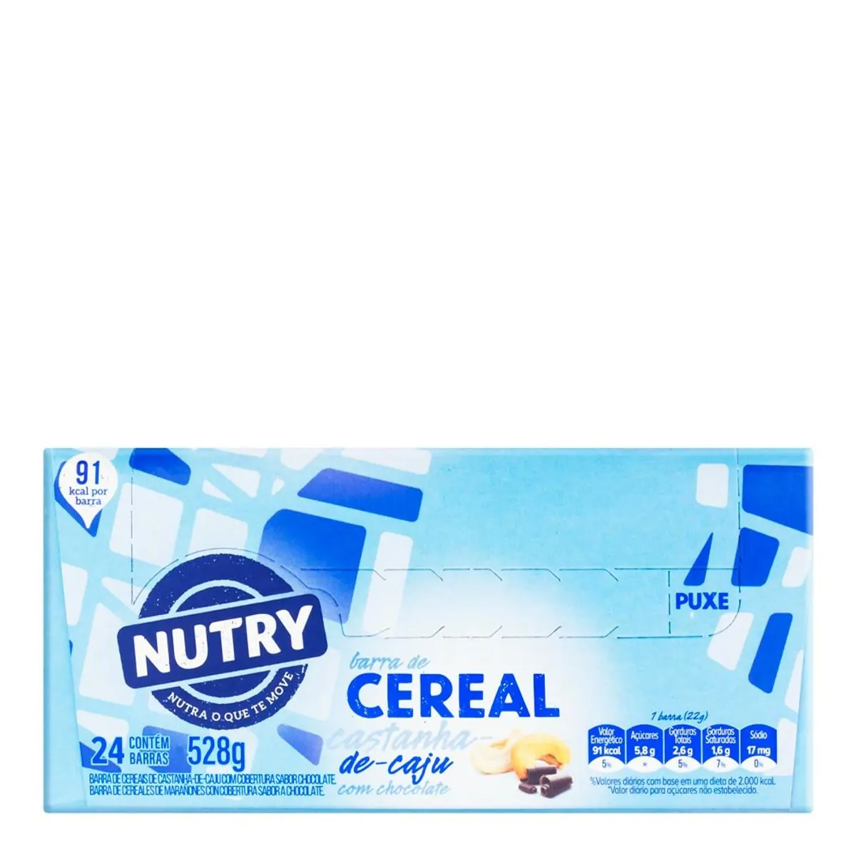 Barra De Cereal Castanha De Caju Cobertura Chocolate Nutry Caixa 528g 24 Unidades