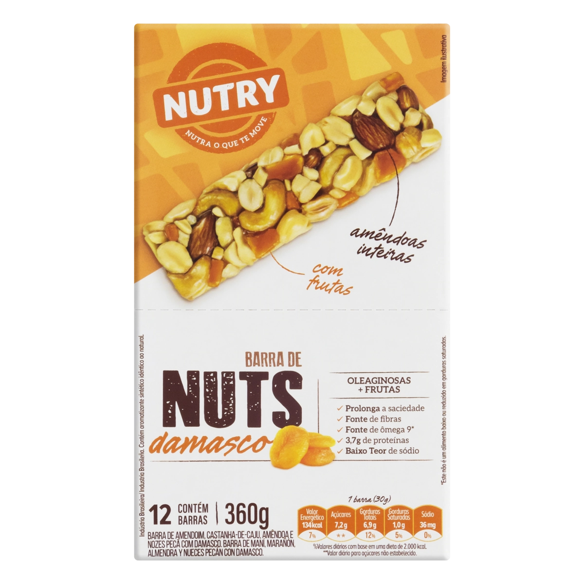 Barra De Nuts Damasco Nutry Caixa 360g 12 Unidades
