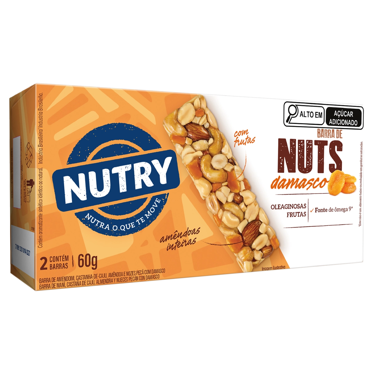 Pack Barra De Nuts Damasco Nutry Caixa 60g 2 Unidades
