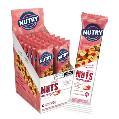 Barra De Nuts Morango Nutry Caixa 360g 12 Unidades