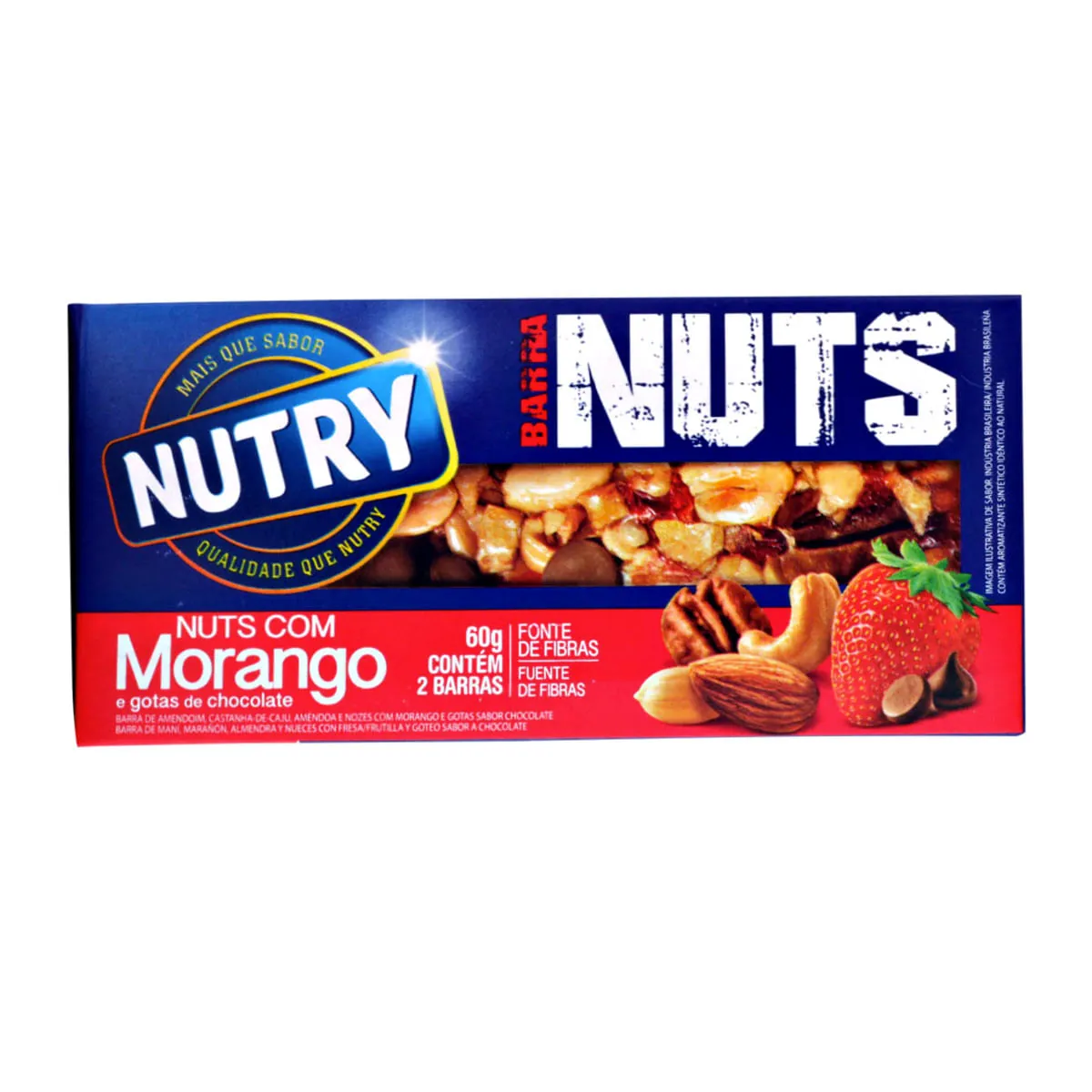 Cereal em Barra com Morango Nuts NUTRY Caixa 60g