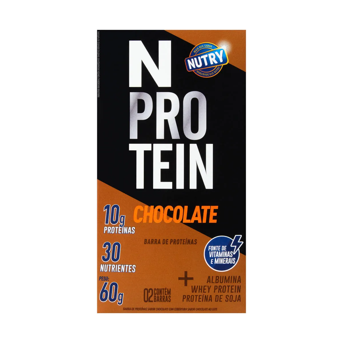 Barra de Proteína Sabor Chocolate NUTRY com 2 Unidades 60g