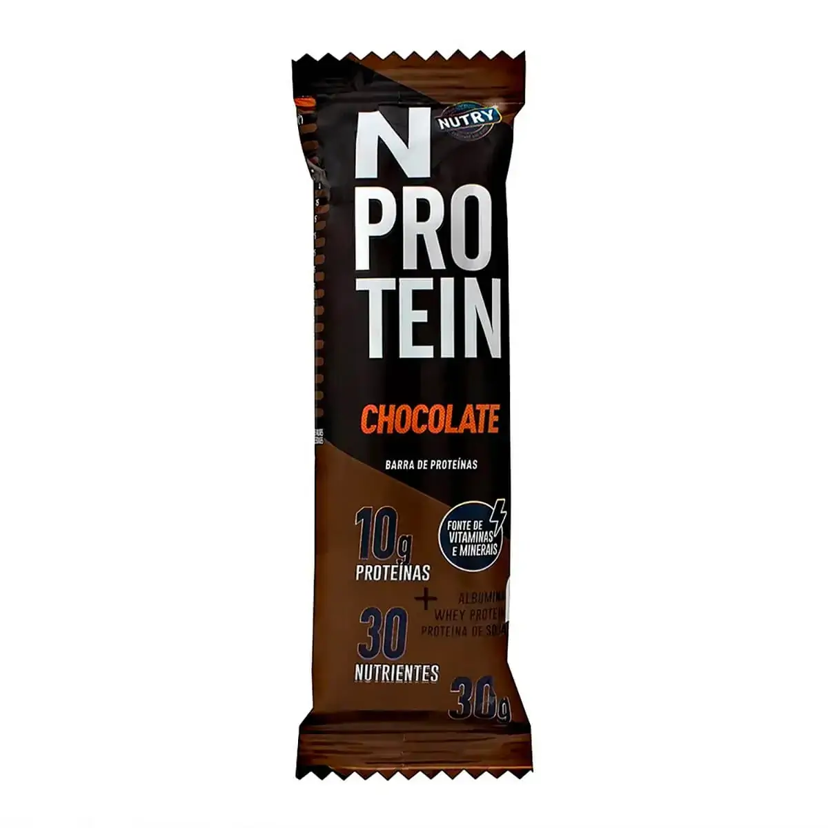 Barra De Proteína Chocolate Cobertura Chocolate Ao Leite Nutry Pós Treino Caixa 360g 12 Unidades