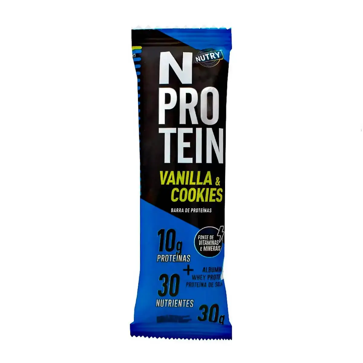 Barra De Proteína Baunilha Cobertura Chocolate Branco Nutry Pós Treino Caixa 360g 12 Unidades