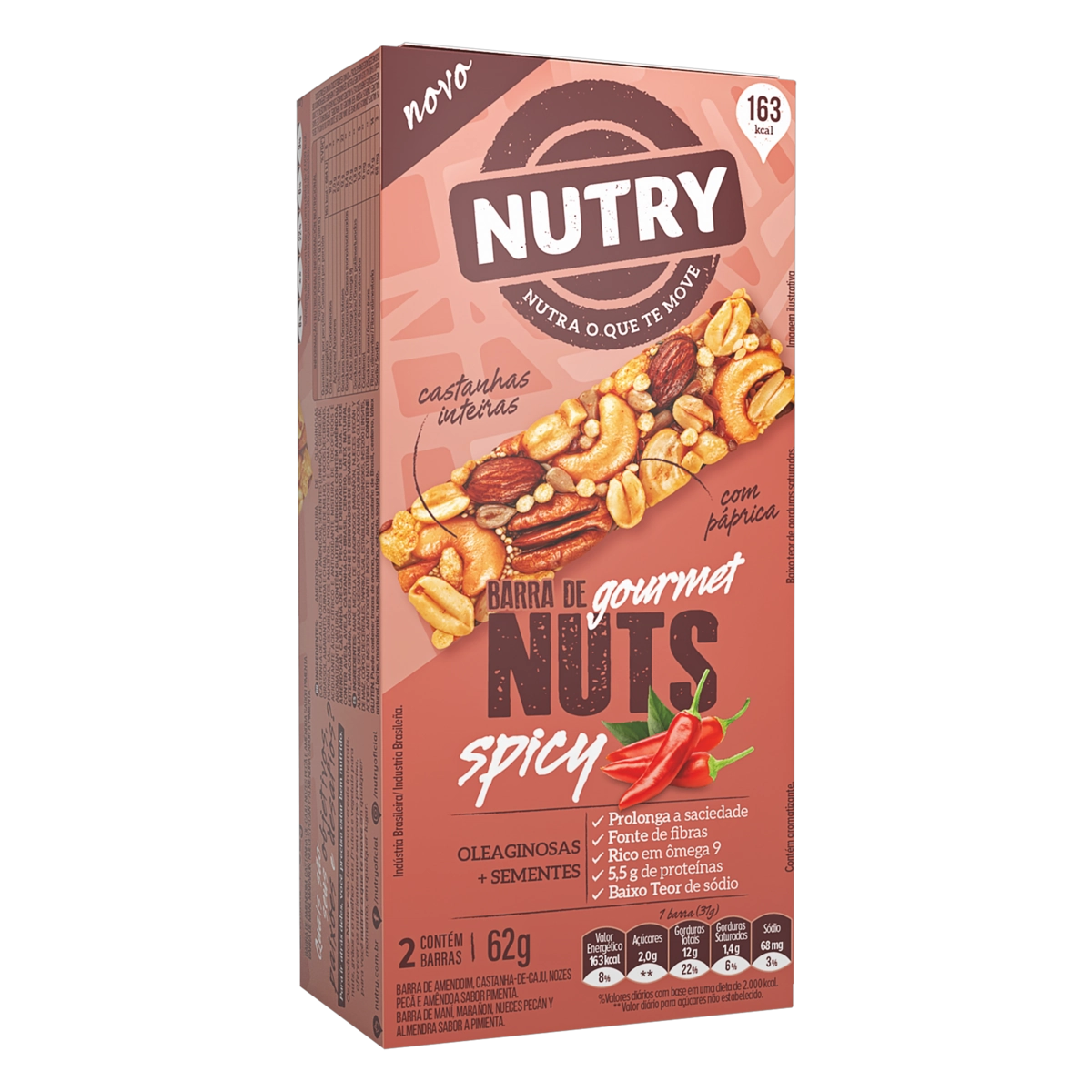 Pack Barra De Nuts Spicy Nutry Gourmet Caixa 62g 2 Unidades
