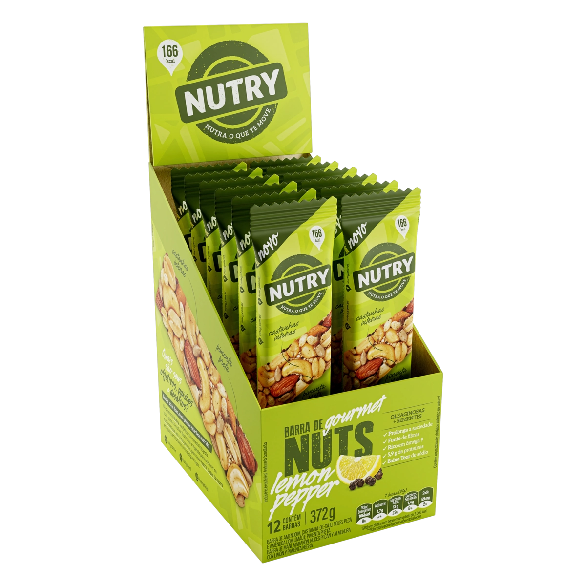 Barra De Nuts Lemon Pepper Nutry Gourmet Caixa 372g 12 Unidades
