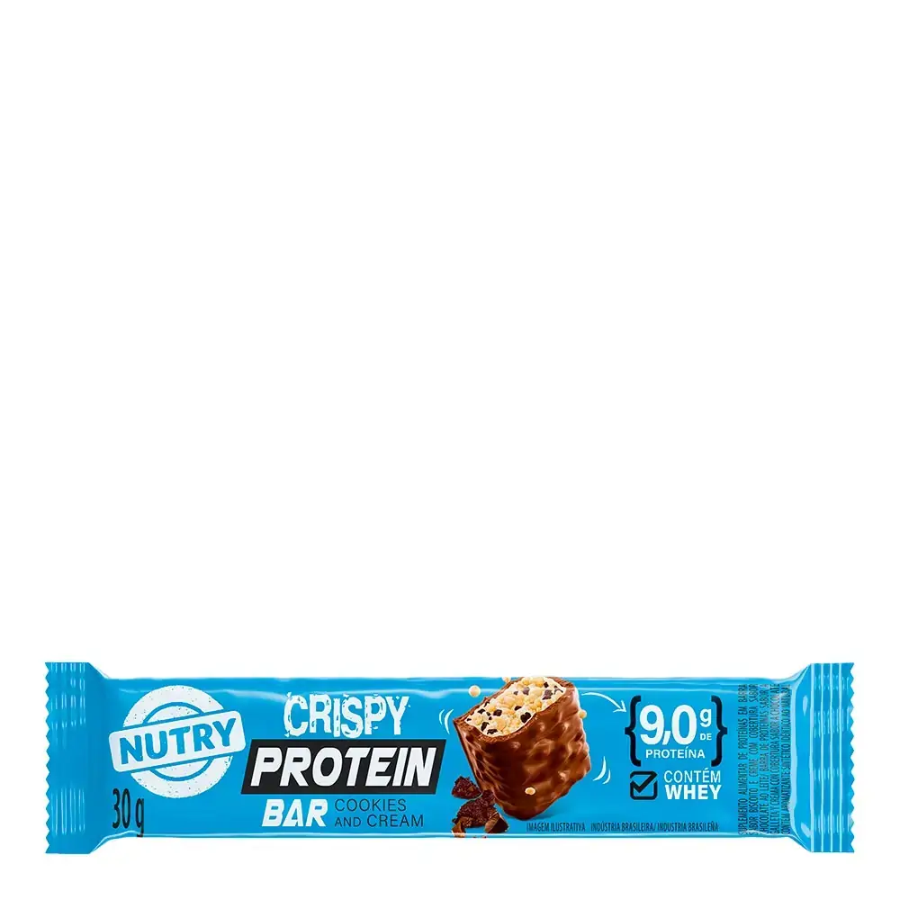 Barra De proteína Nutry Crispy Protein Bar Cookies And Cream Cobertura Chocolate 30g