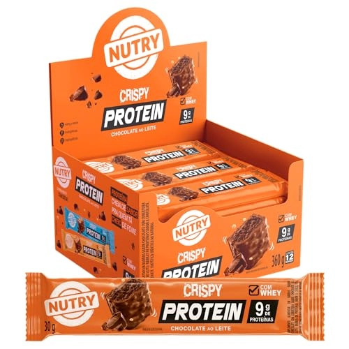 Barra De Proteína Chocolate Cobertura Chocolate Ao Leite Nutry Crispy Protein Bar Caixa 360g 12 Unid