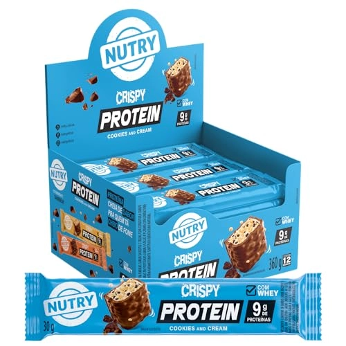 Barra De Proteína Cookies And Cream Cobertura Chocolate Ao Leite Nutry Crispy Protein Bar Caixa 360g