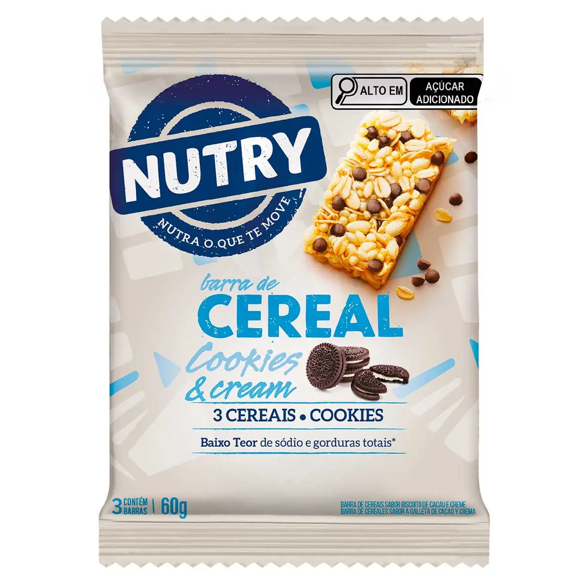 Barra de Cereal Cookies &amp; Cream Nutry 3 Unidades 60g
