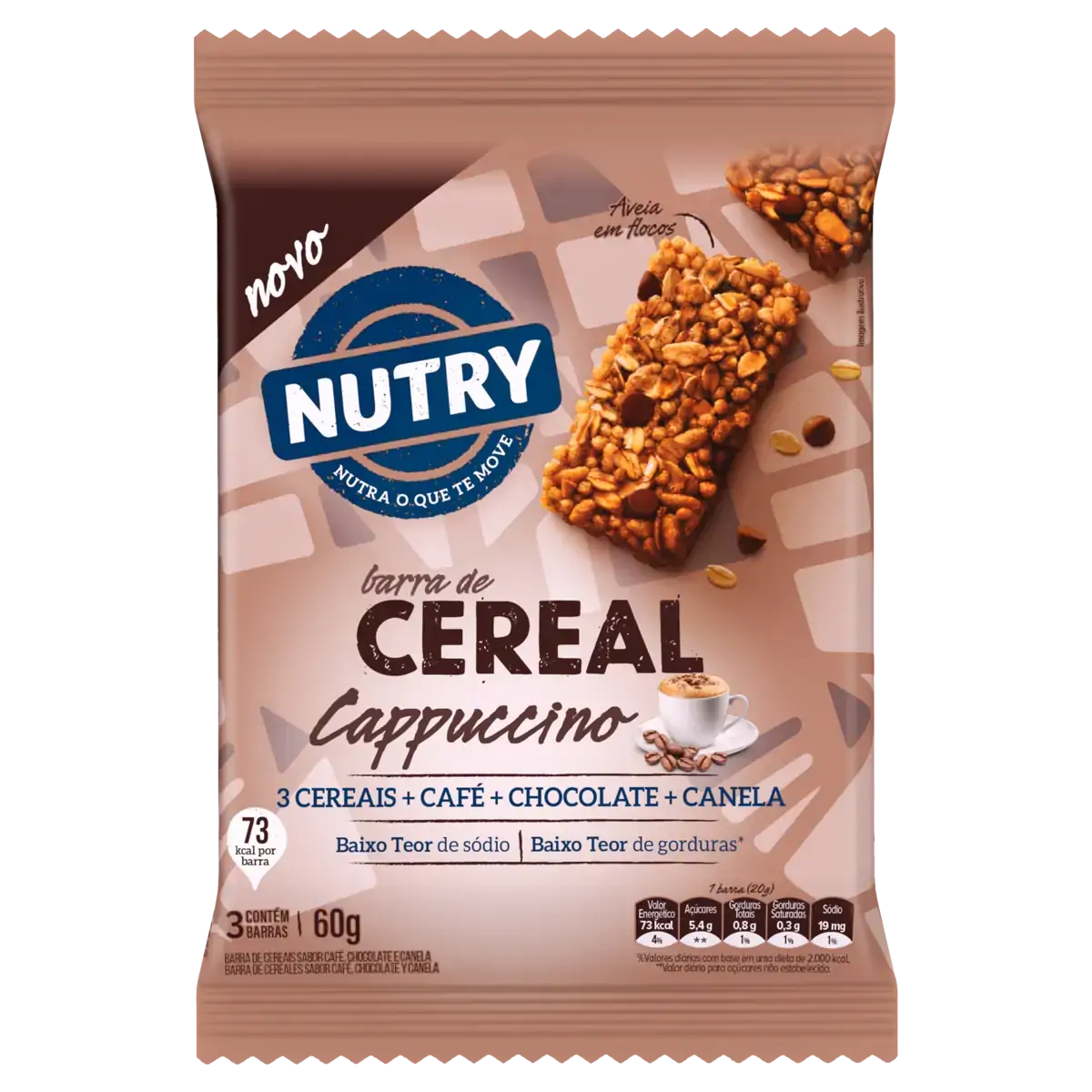 Pack Barra De Cereal Cappuccino Nutry Pacote 60g 3 Unidades
