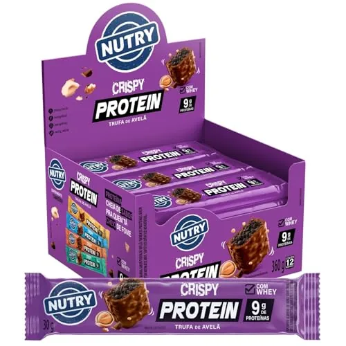 Barra De Proteína Trufa De Avelã Nutry Crispy Protein Caixa 360g 12 Unidades