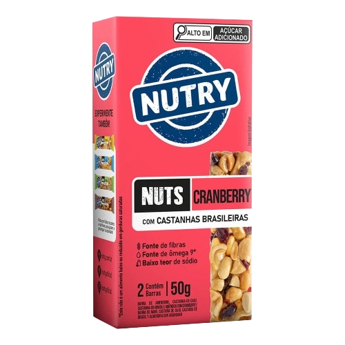 Pack Barra De Nuts Cranberry Nutry Caixa 50g 2 Unidades