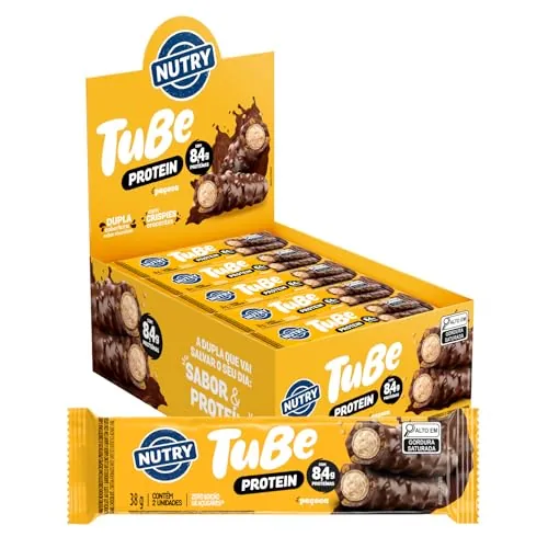 Wafer Paçoca Cobertura Chocolate Ao Leite Nutry Tube Protein Caixa 456g 12 Unidades