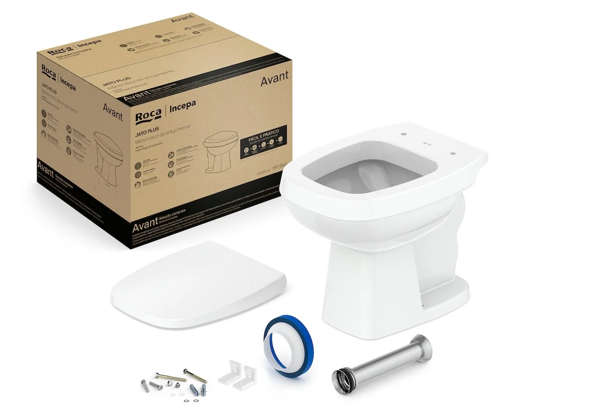 Kit De Bacia Convencional Assento Pp Com Queda Amortecida E Complementos De Instalação Avant Roca I Branco Brilhante