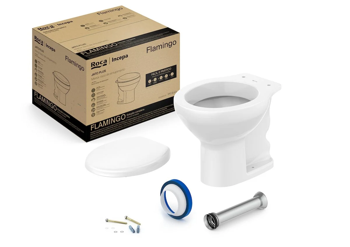 Kit De Bacia Convencional Assento Pp Com Queda Amortecida E Complementos De Instalação Flamingo Roca Branco Brilhante