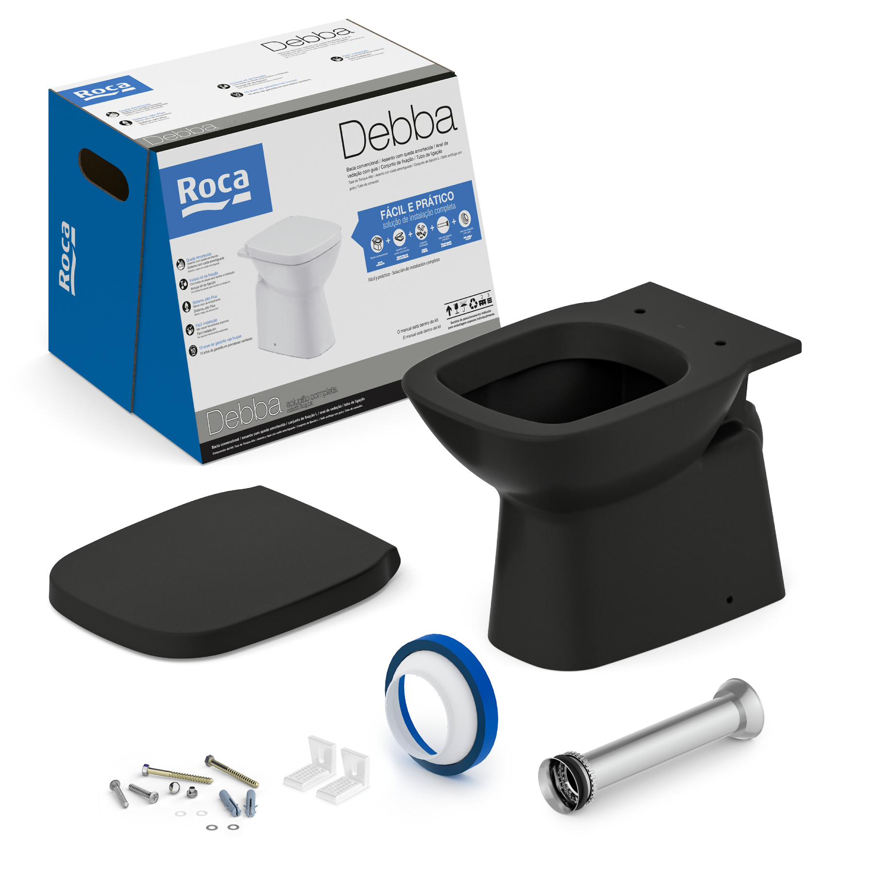 Vaso Sanitário Convencional para Descarga de Parede Saída Vertical Preto Fosco Debba Classic Roca