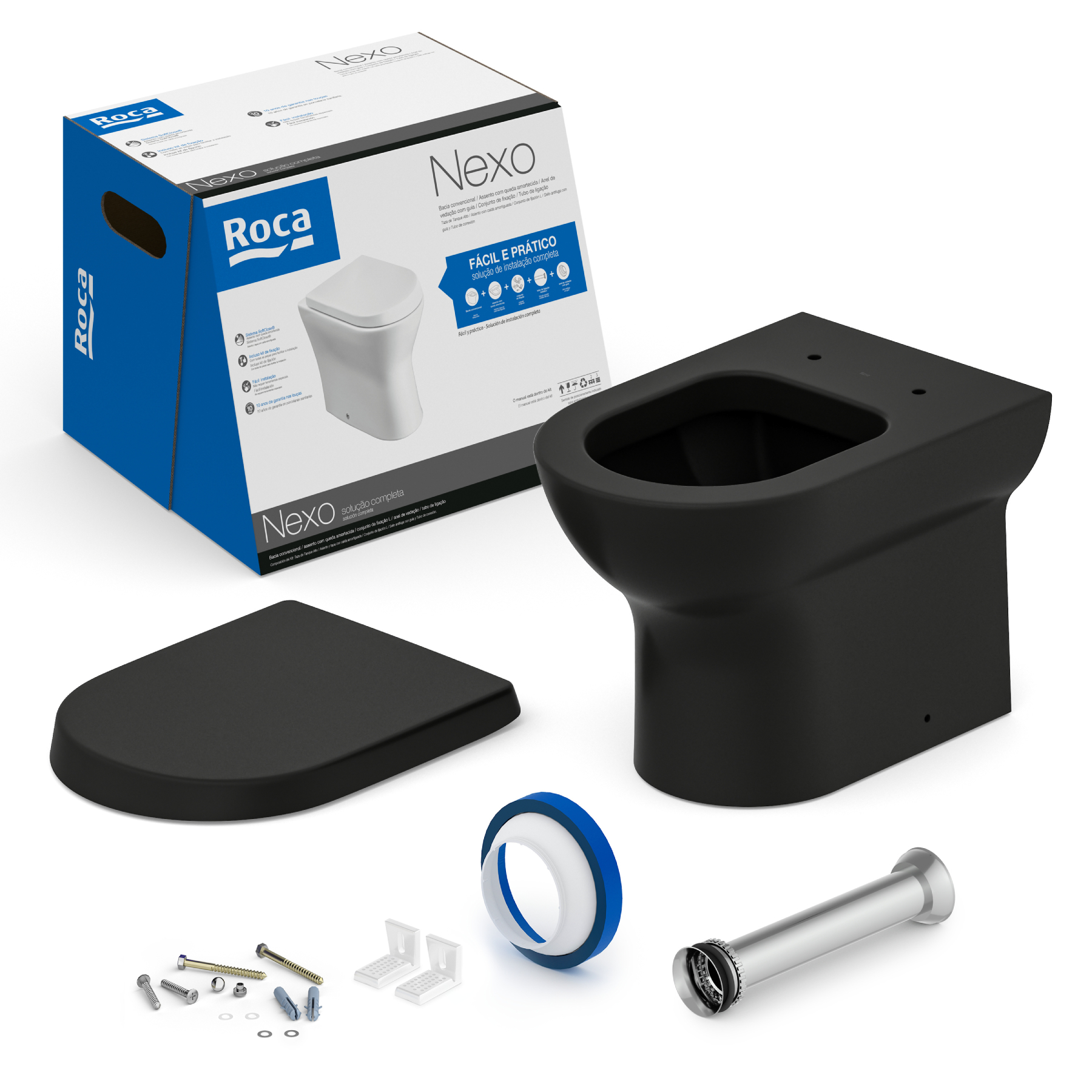 Vaso Sanitário Convencional para Descarga de Parede Saída Vertical Preto Nexo Roca