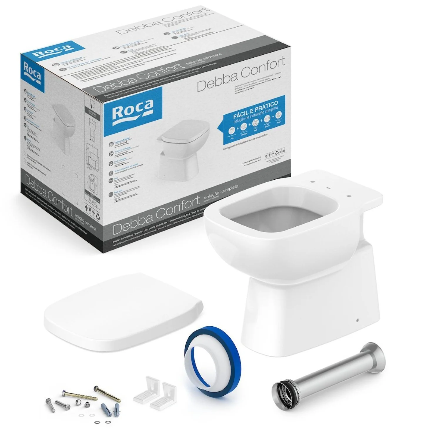 Kit De Bacia Convencional, Assento Pp E Itens De Instalação Debba Confort Roca Branco