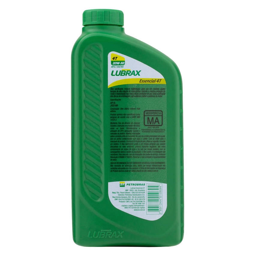 Lubrificante Mineral Essencial 4t Sl/jaso Ma 20w 50 Petrobras Lubrax Frasco 1l