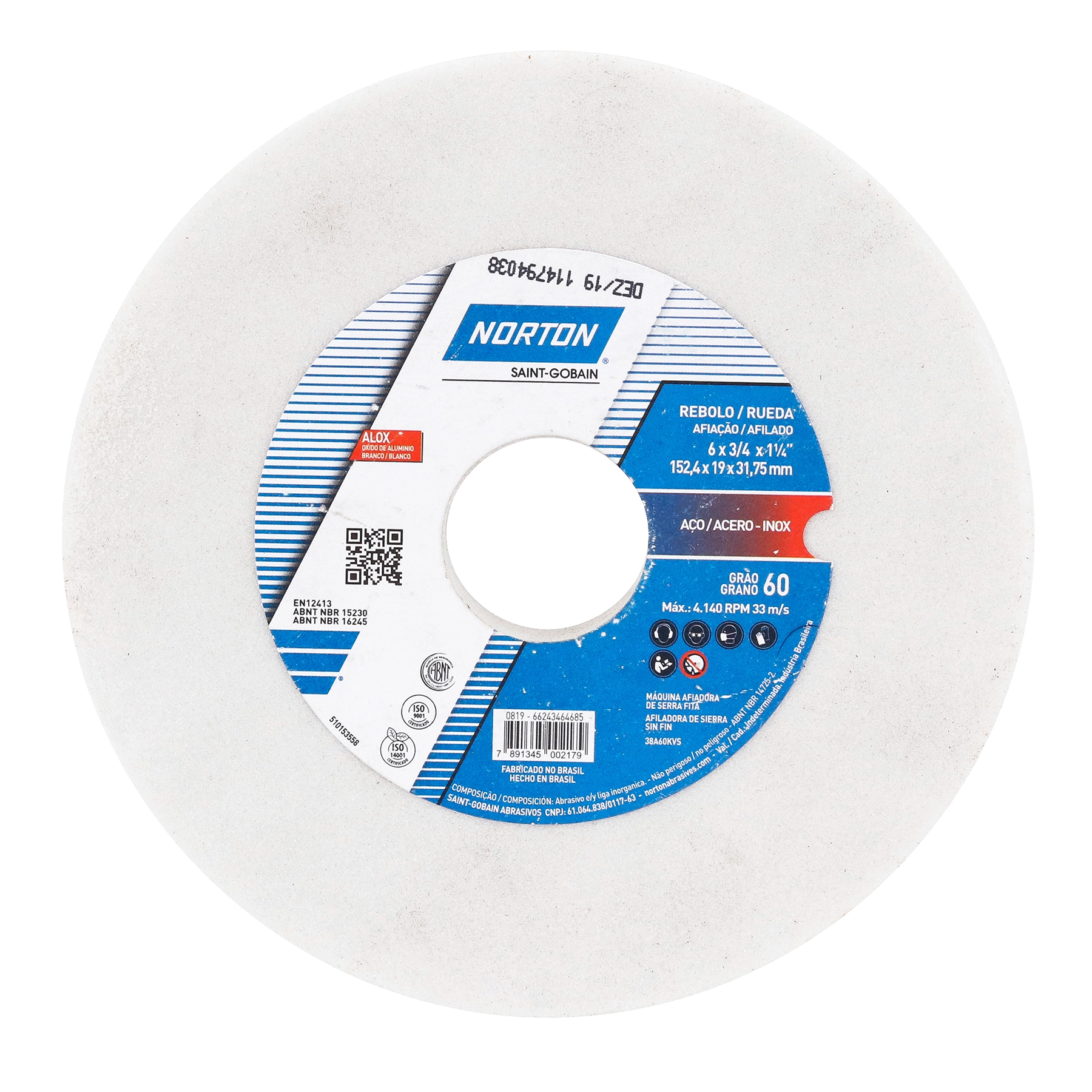 Rebolo para Metal 6" 152,4mm Grão 60 1 unidade Norton