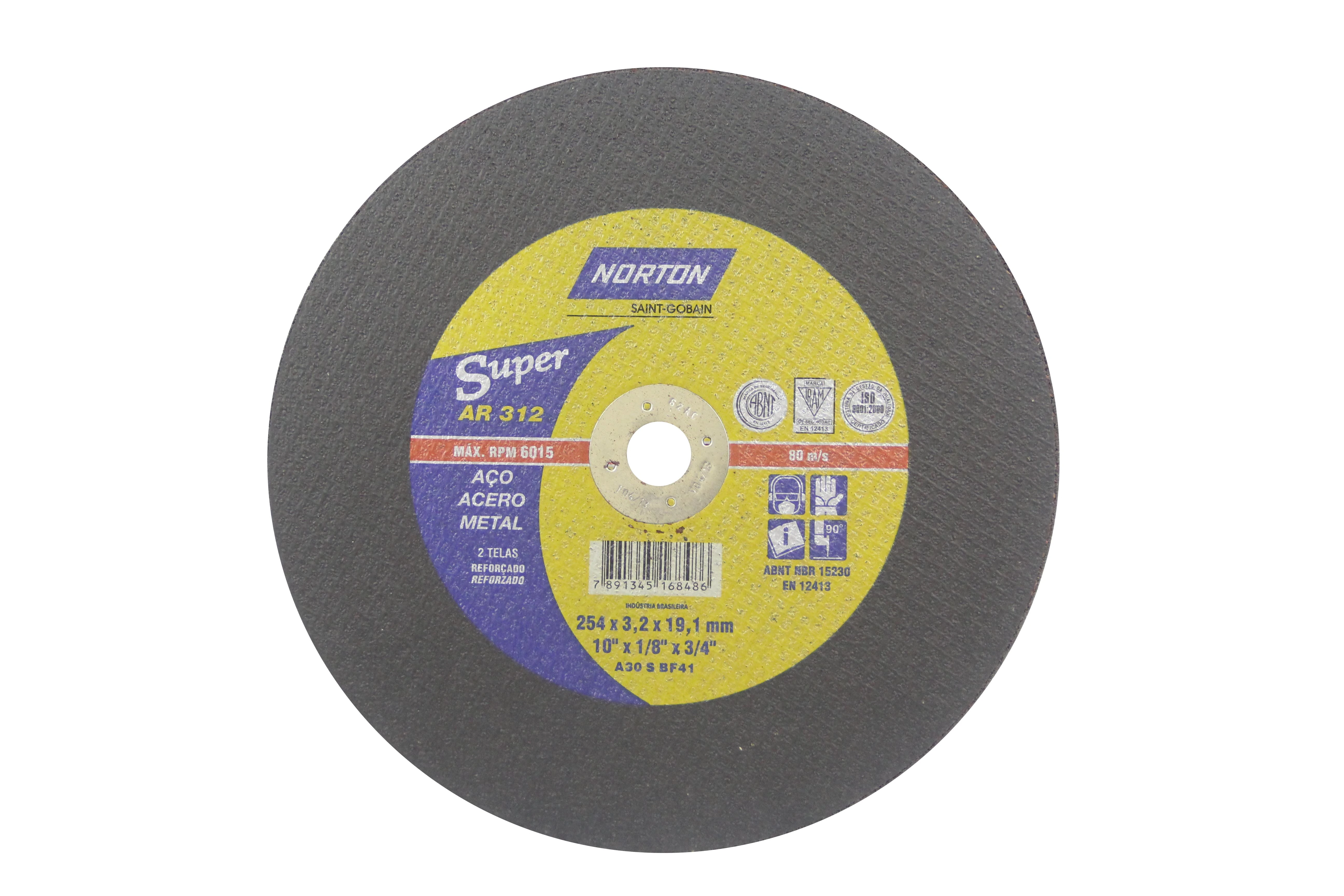 Disco de Corte Abrasivo para Metal 10" 254mm 1 unidade AR312 Norton