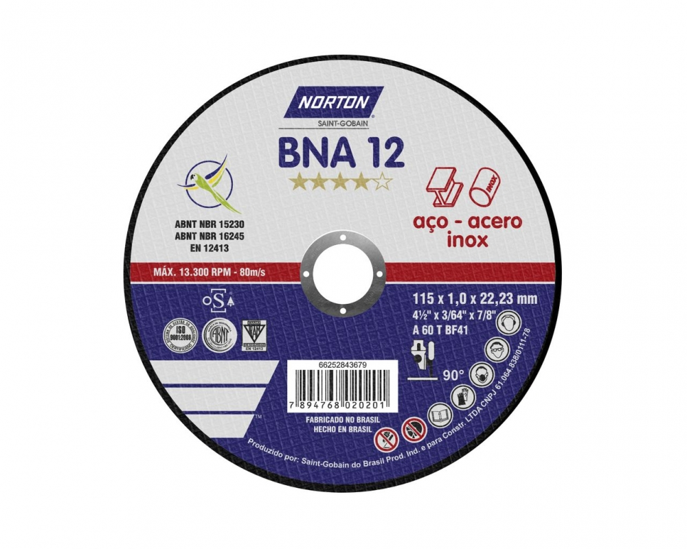 Disco De Corte Fino 12 Bna Norton ø 115mm X 22,23mm