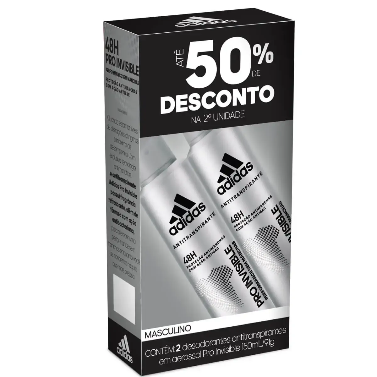 Kit Desod Aer Adidas Invisible Masc 150ml