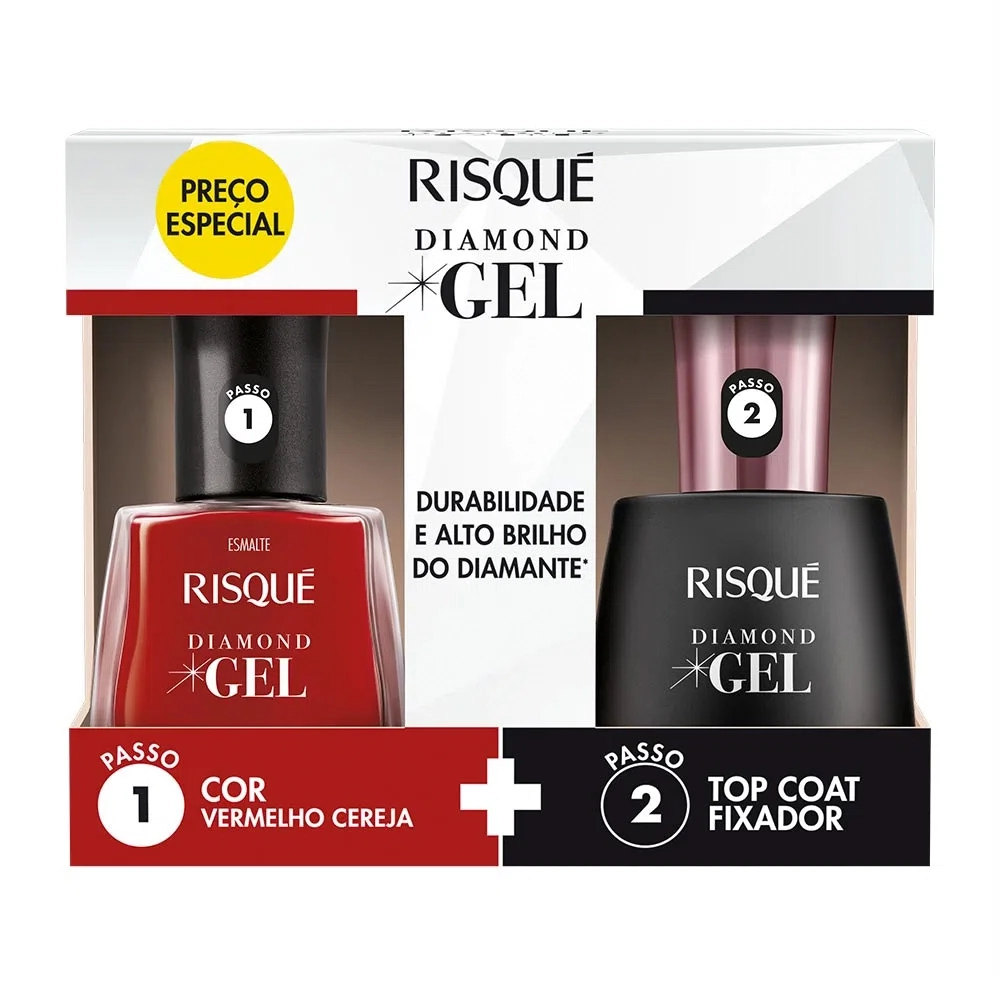Promocion/kit Esmalte Coty Risque Diamond Gel Vermelho Cereja Top Coat 1un