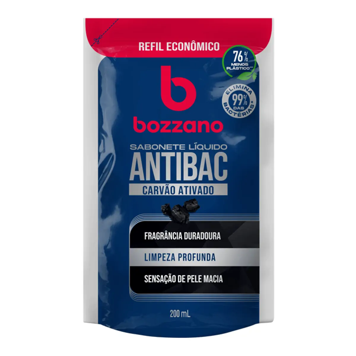 Sabonete Líquido Carvão Ativado Bozzano Antibac Sachê 200ml Refil Econômico