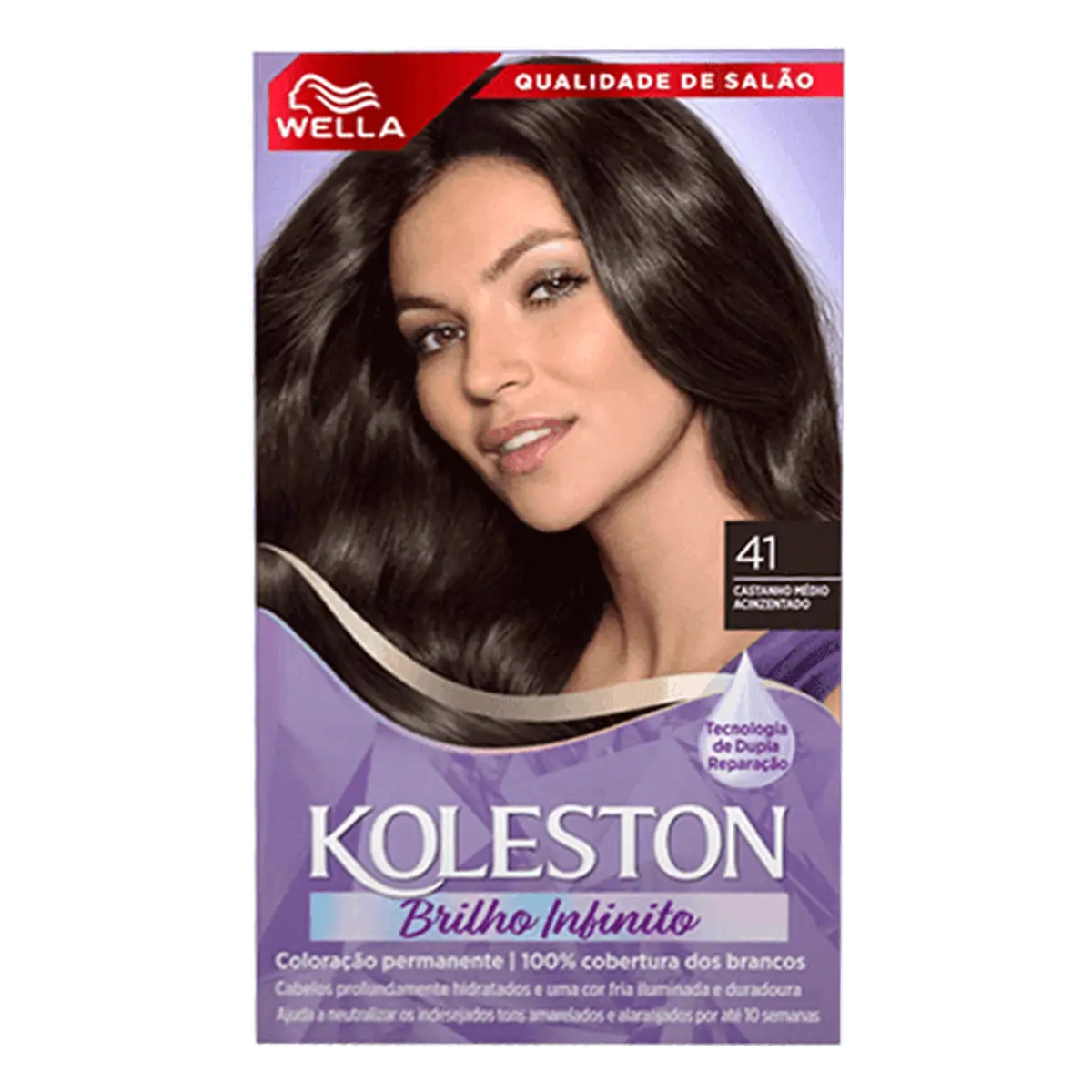 Kit Coloração Permanente Creme 41 Castanho Médio Acinzentado Wella Koleston Brilho Infinito