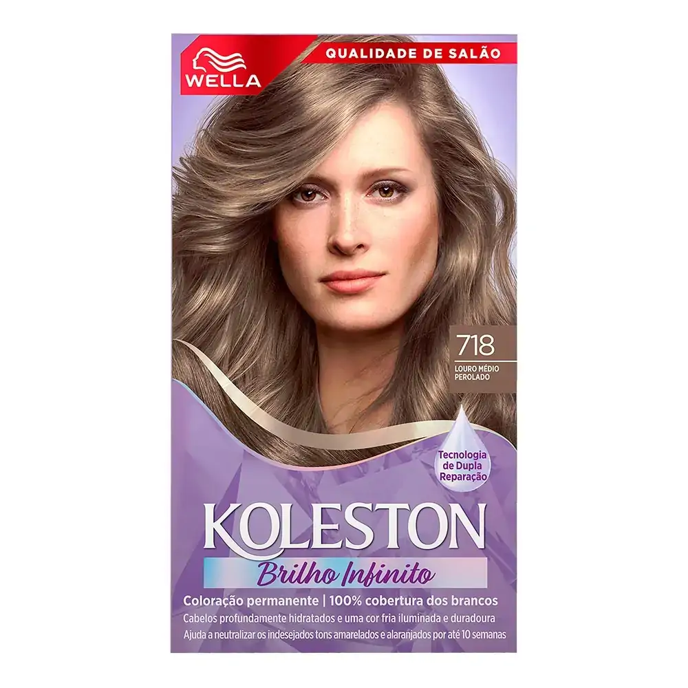 Kit Coloração Permanente Creme 718 Louro Médio Perolado Wella Koleston Brilho Infinito