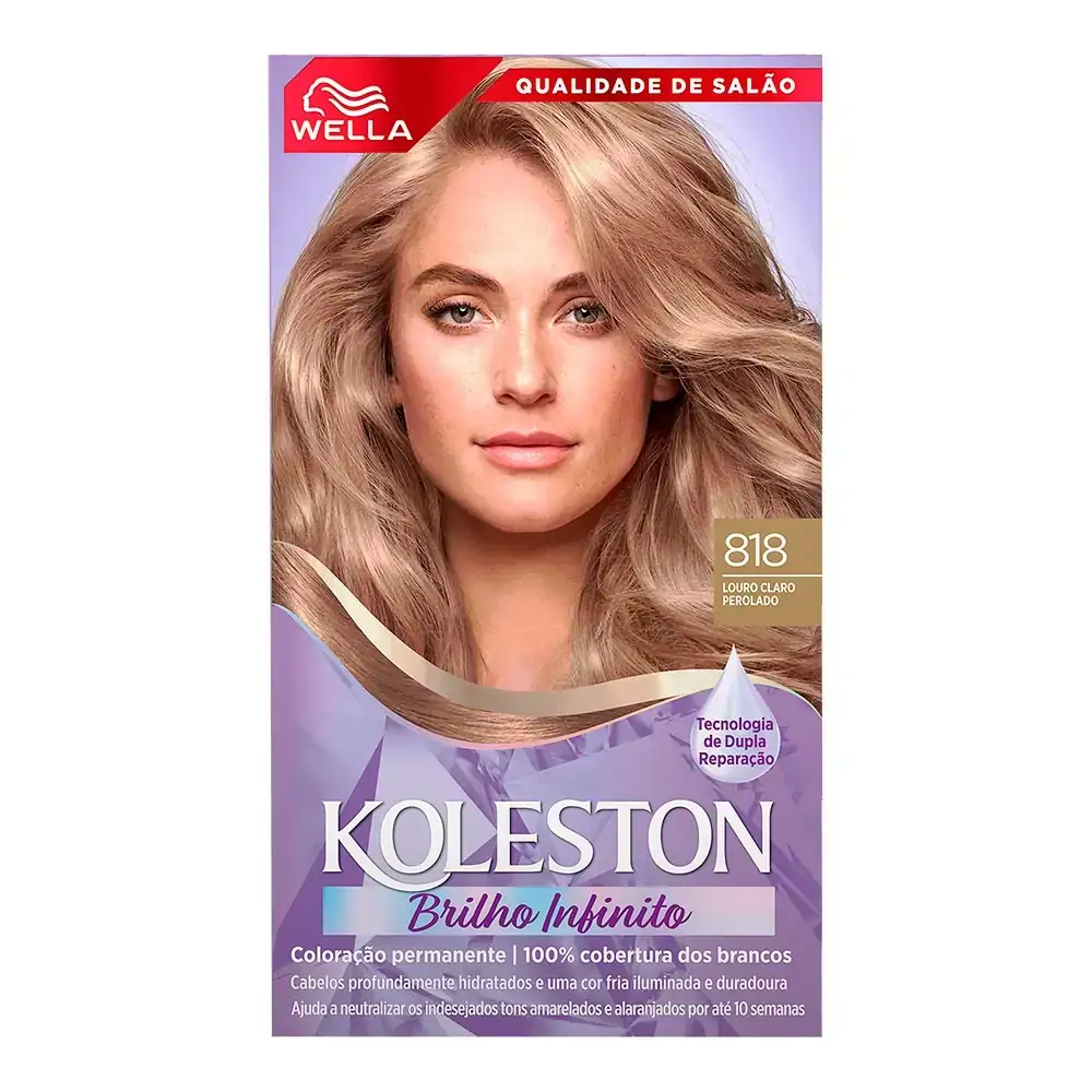 Kit Coloração Permanente Creme 818 Louro Claro Perolado Wella Koleston Brilho Infinito
