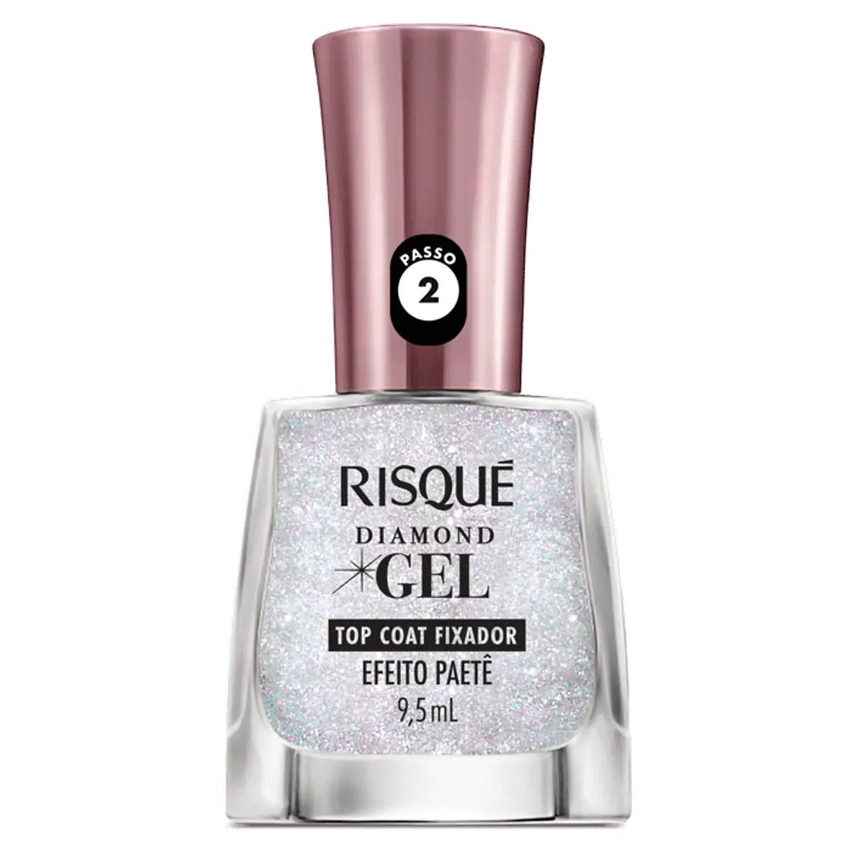 Esmalte Top Coat Gel Fixador Efeito Paetê Risqué Diamond Frasco 9,5ml